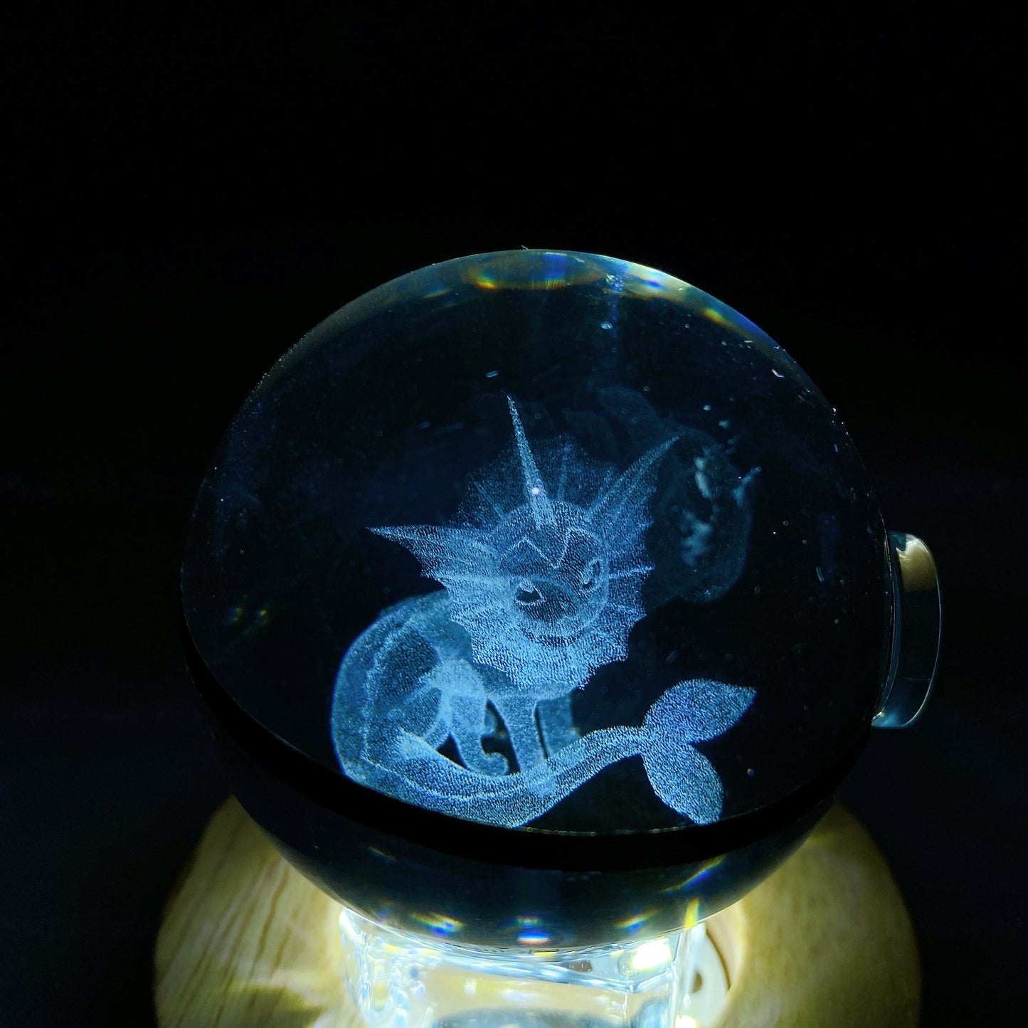 3D Inner Carving Crystal Pokemon Glass Sphere with Colorful Lamp Stand Crystal Healing Bulk Wholesale