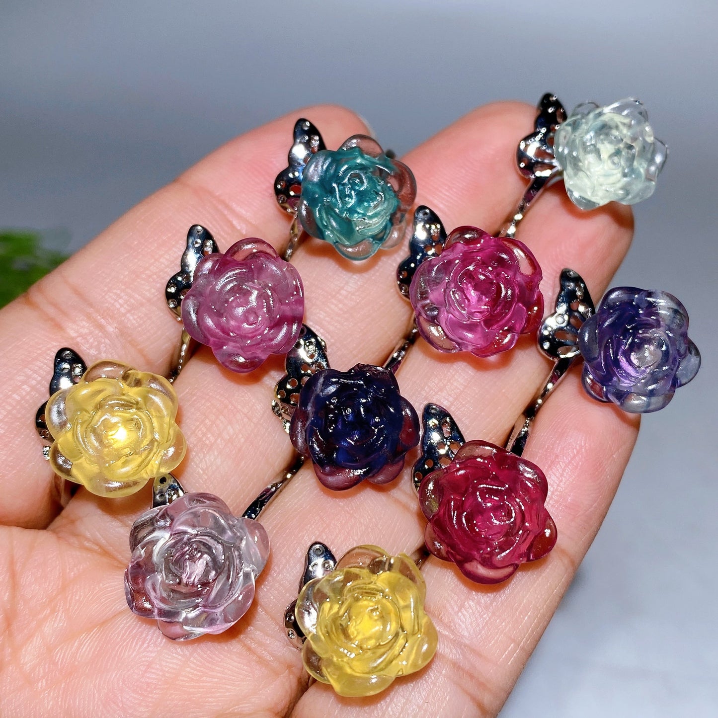 Fluorite Flower Adjustable Ring Crystal healing Bulk Wholesle