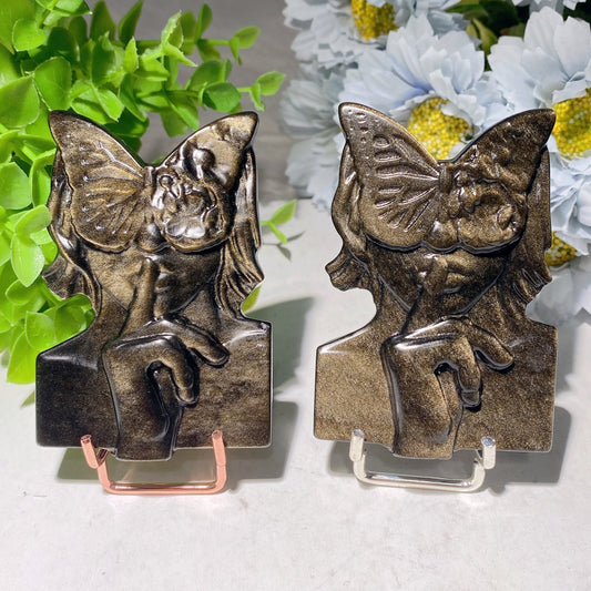 3.2" Golden Obsidian Butterfly Fairy Carvings Bulk Wholesale