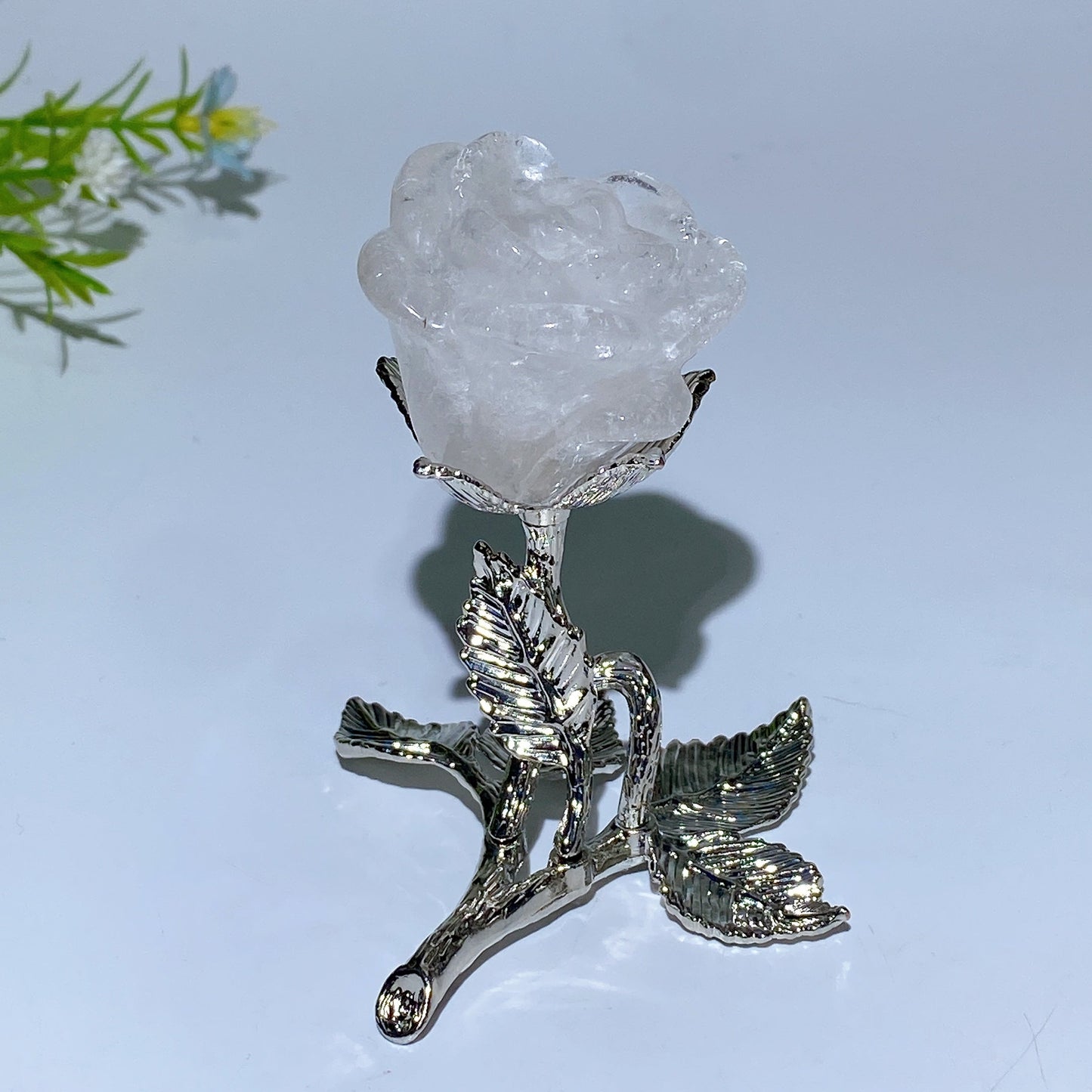 75mm Crystal Flower with Silver Metal Stem Free Form Crystal Healing Bulk Wholesale