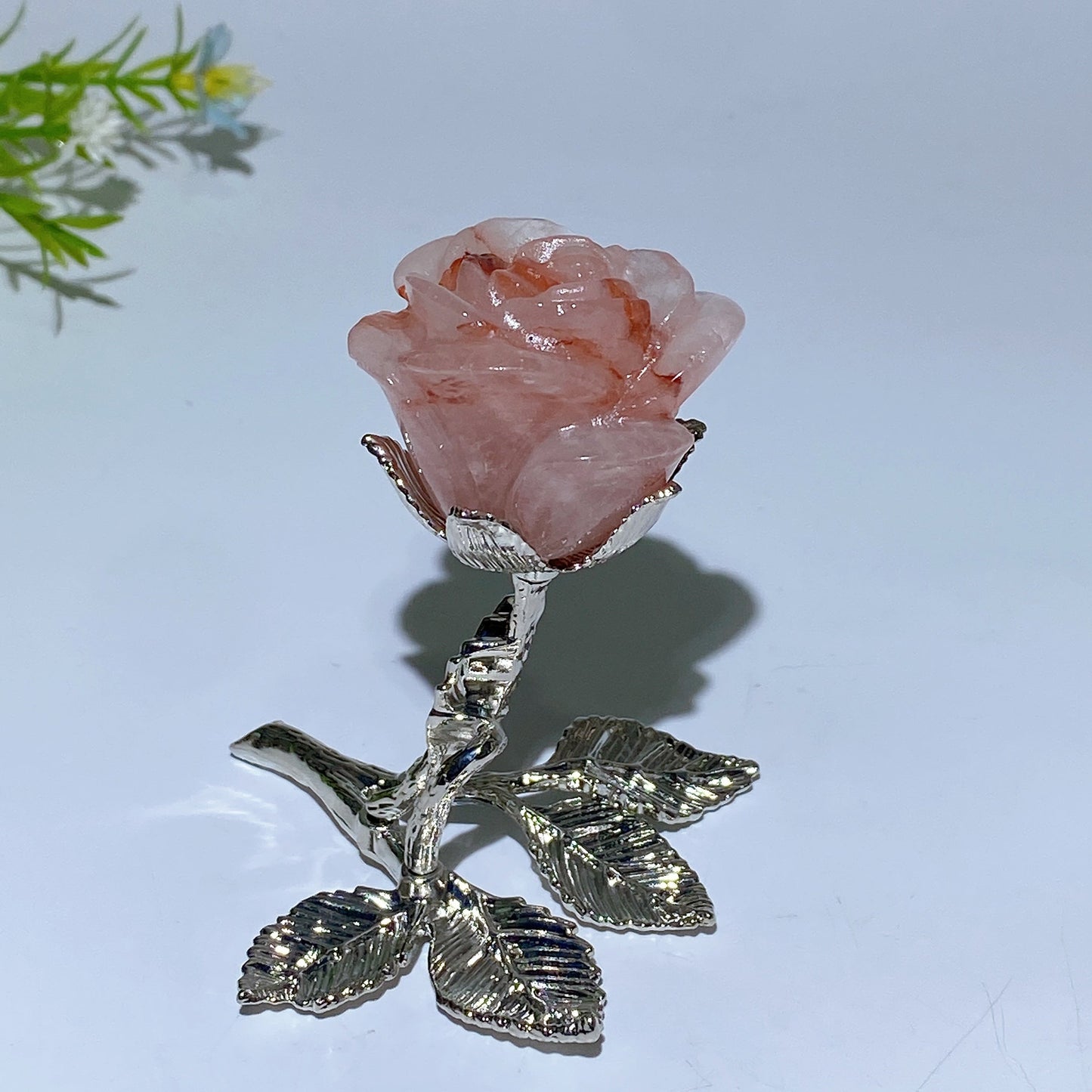 75mm Crystal Flower with Silver Metal Stem Free Form Crystal Healing Bulk Wholesale