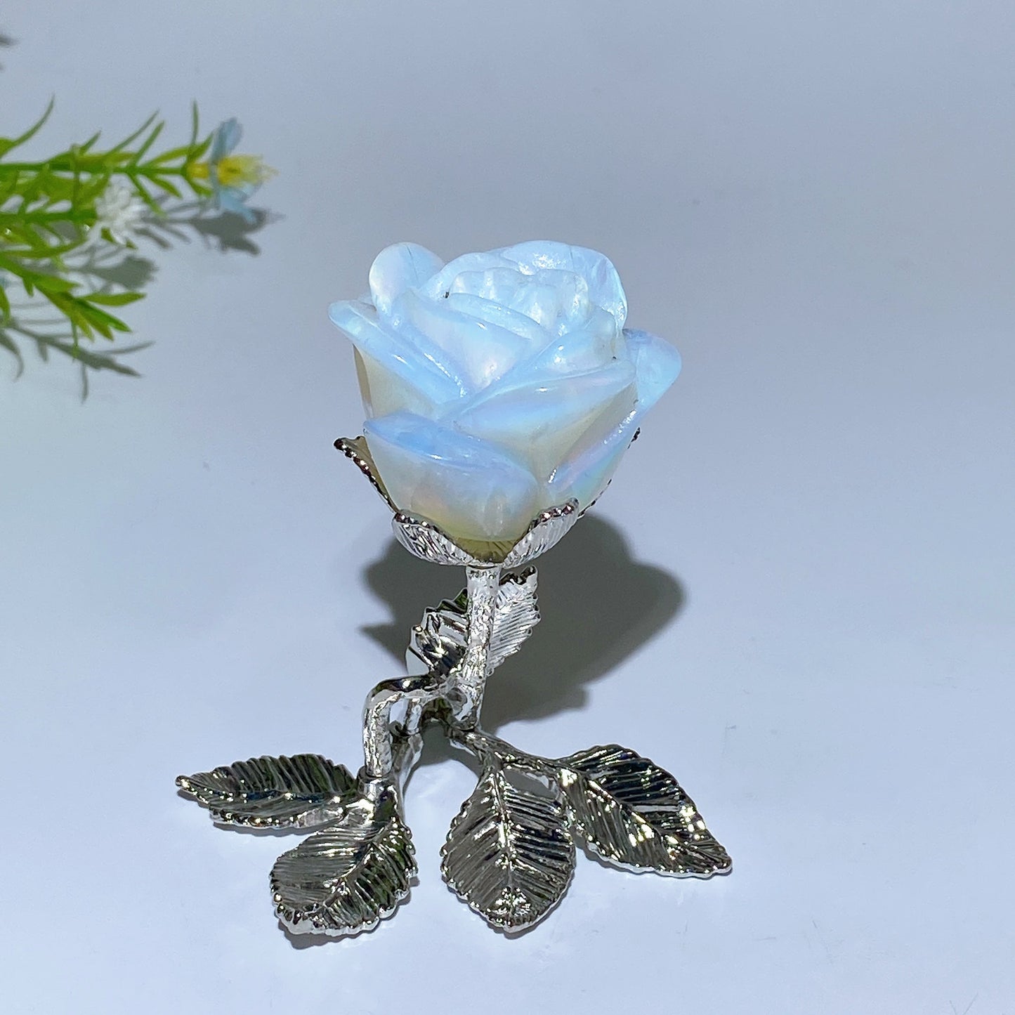 75mm Crystal Flower with Silver Metal Stem Free Form Crystal Healing Bulk Wholesale