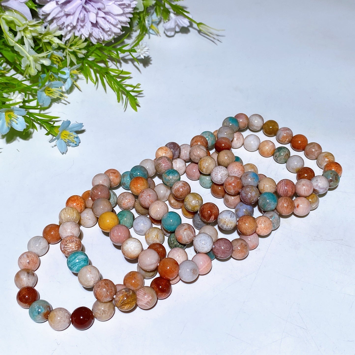 10mm Colorful Coral Jade Bracelet Crystal Healing Bulk Wholesale