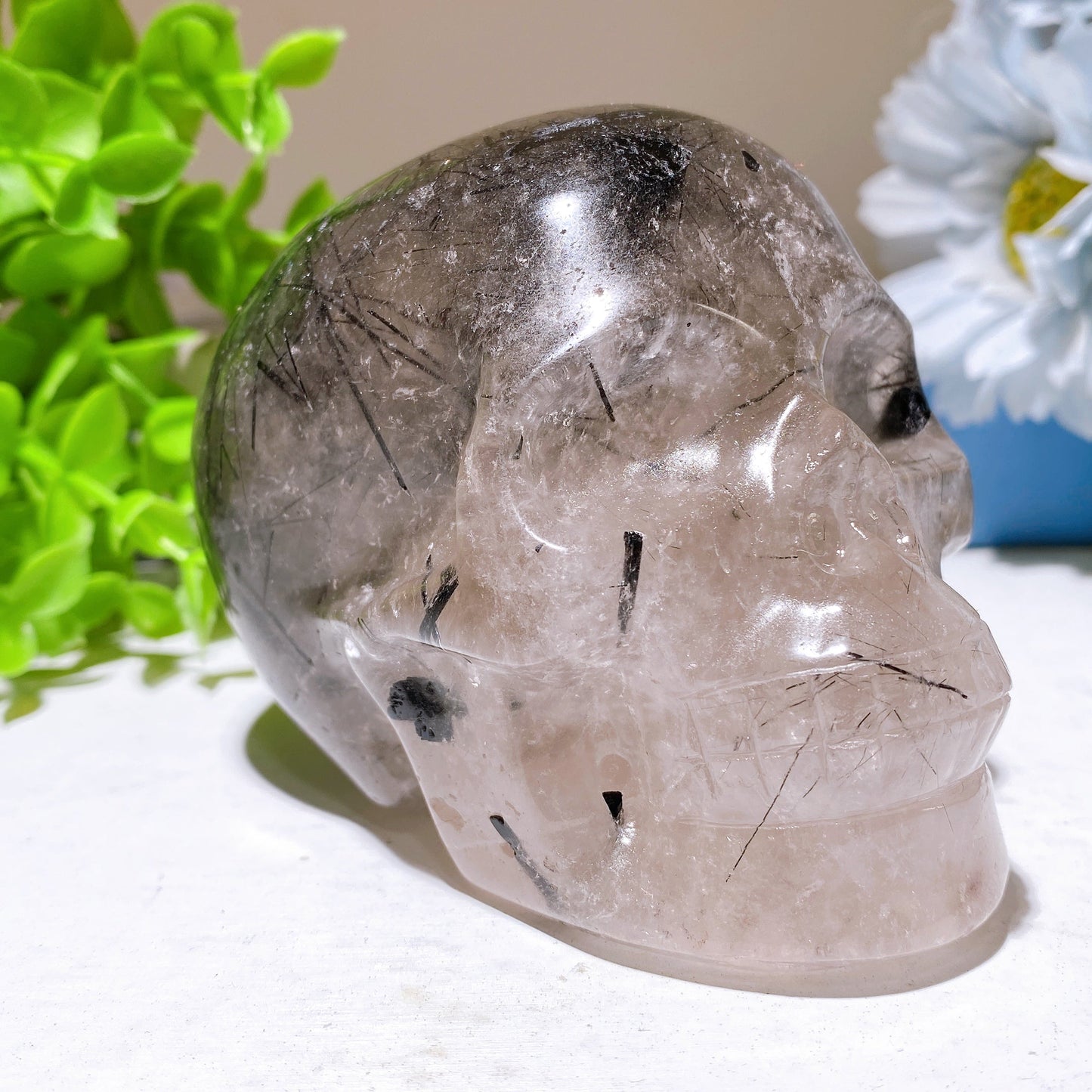 3.9" Unique Black Tourmaline In Quartz Skull Carvings Bulk Wholesale