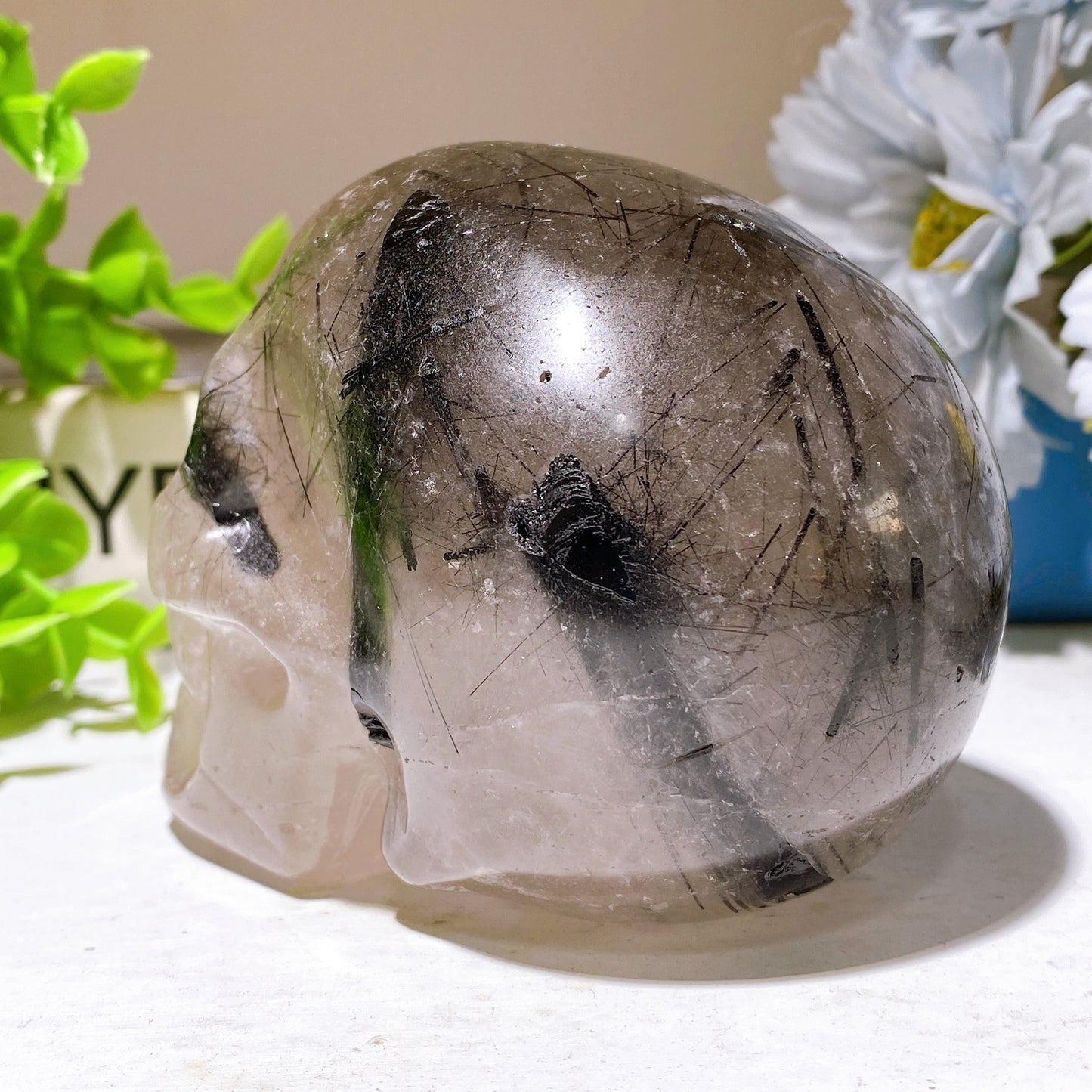 3.9" Unique Black Tourmaline In Quartz Skull Carvings Bulk Wholesale