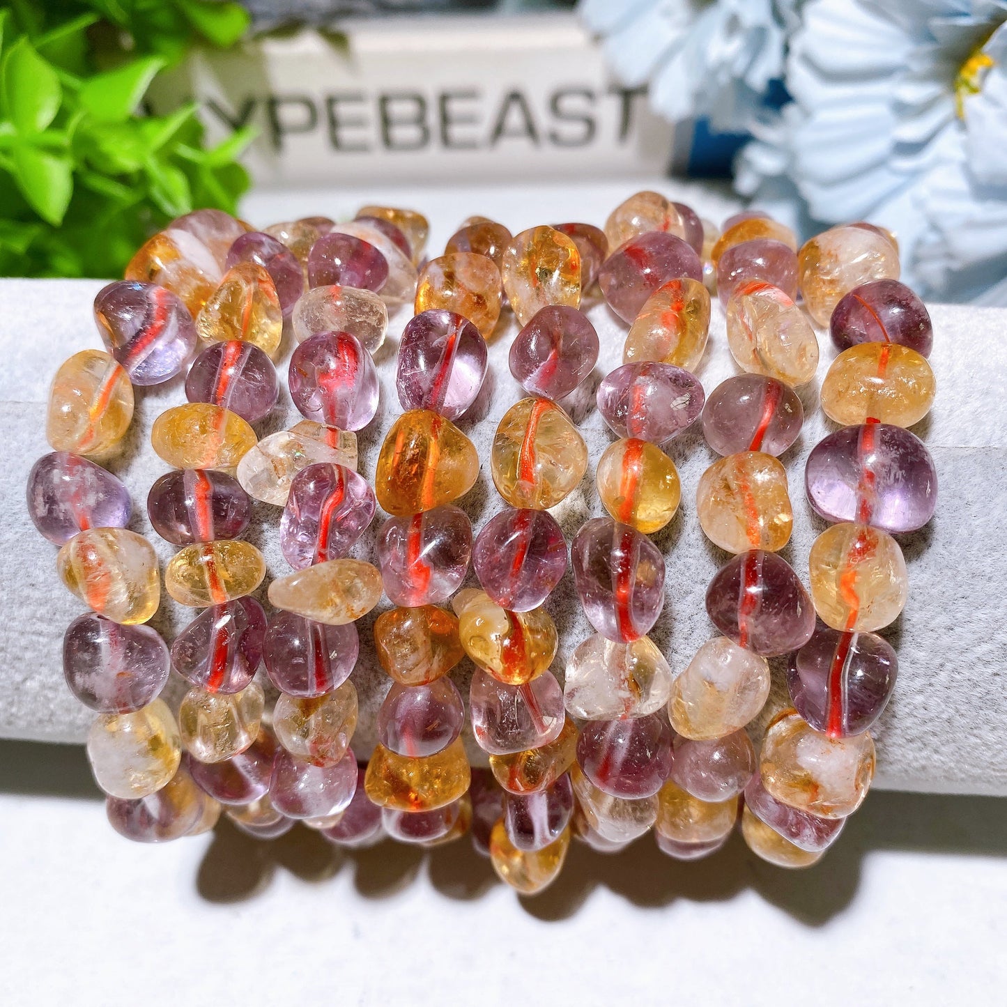 8mm Amethyst Citrine Chips Mixed Polished Crystal Bracelet Bulk Wholesale