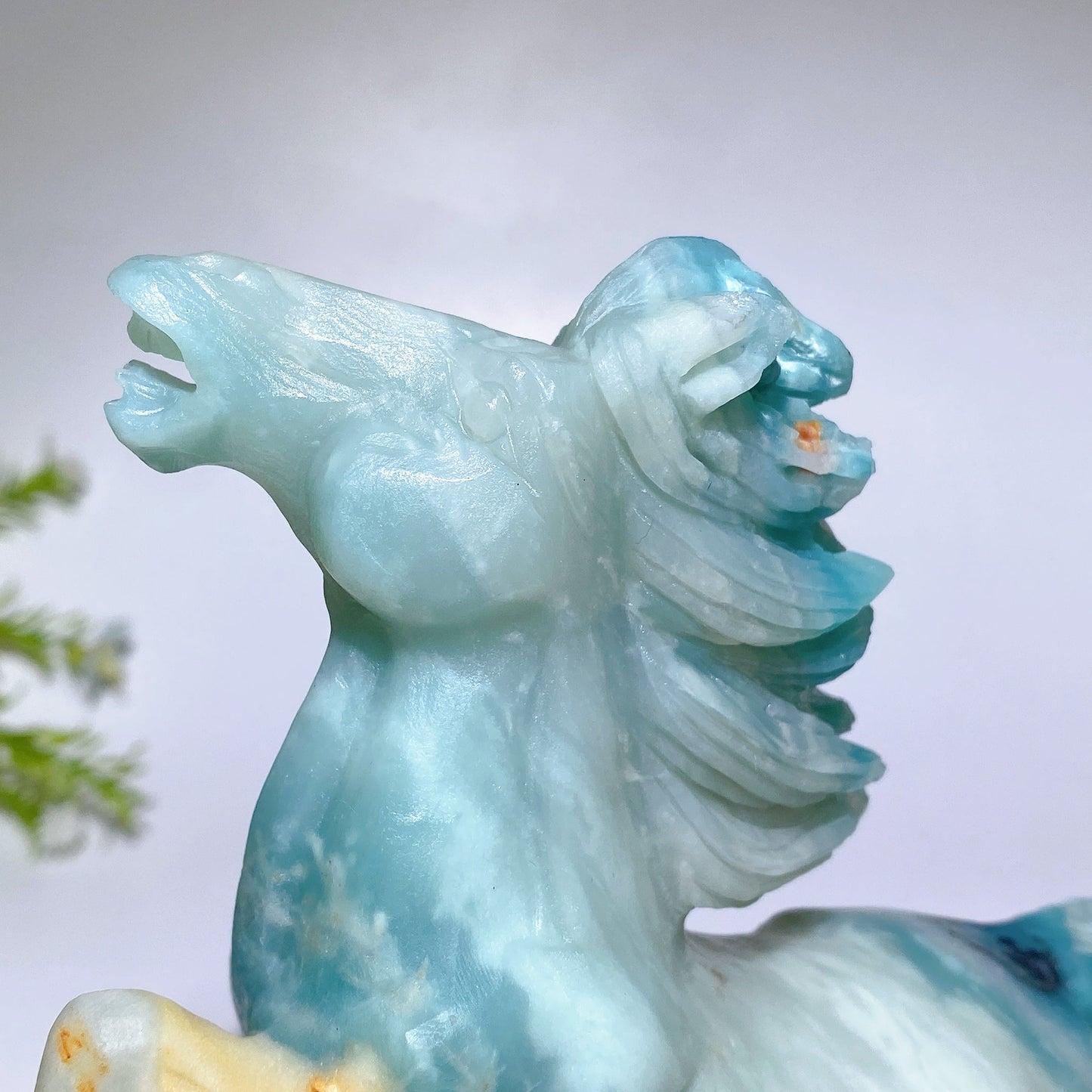 17cm Unique Hand Carved Caribbean Calcite Sky Blue Horse Carving Crystal Healing Bulk Wholesale
