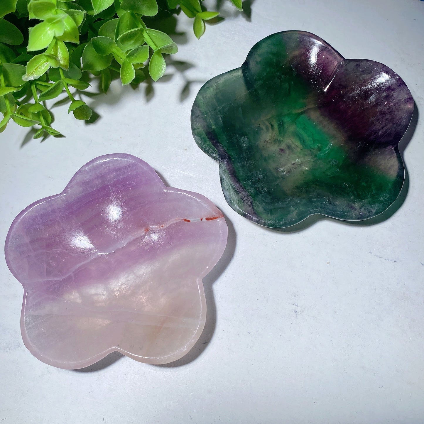 3.0"-3.5" Fluorite Cat Mickey Flower Shape Bowl Carvings Bulk Wholesale