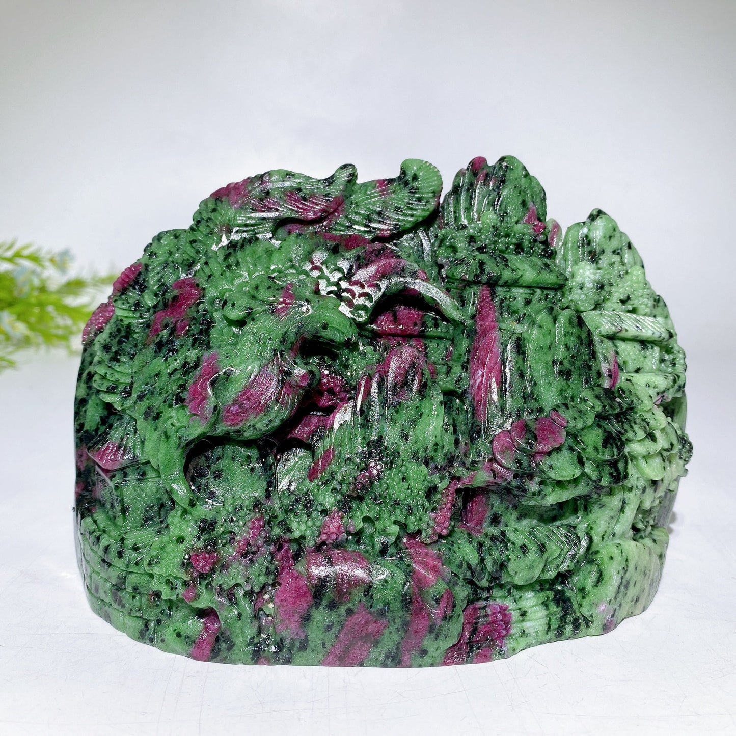 17cm Hand Carved Unique UV Reactive Ruby In Zoisite Phoenix Mountain Carving Free Form Crystal Healing Bulk Wholesale