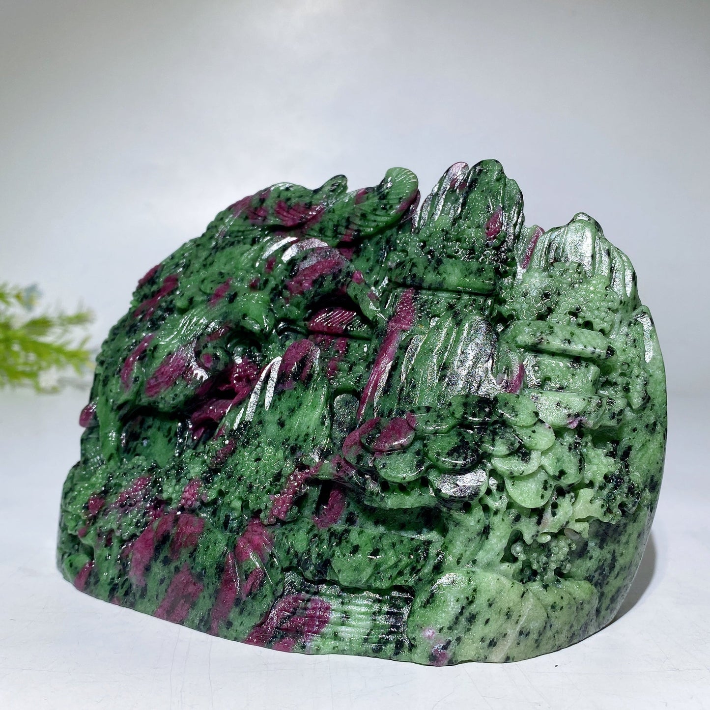 17cm Hand Carved Unique UV Reactive Ruby In Zoisite Phoenix Mountain Carving Free Form Crystal Healing Bulk Wholesale