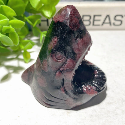 2.3" Mixed Crystal Shark's Head Carvings Bulk Wholesale