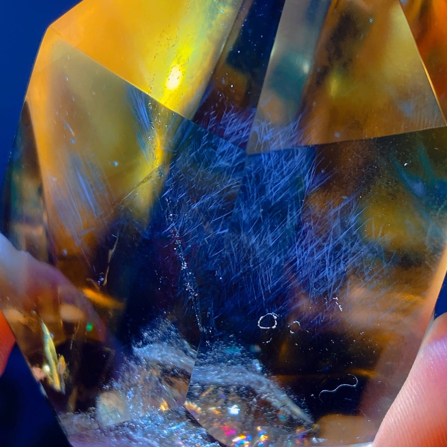 2.5" Unique Blue Needle in Citrine with Rainbow Point Crystal Healing Bulk Wholesale