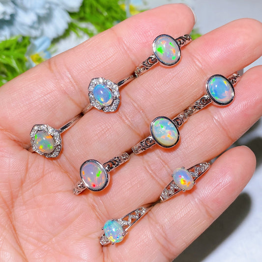 Silver-plated Copper Natural Opal Ring Crystal Healing Bulk Wholesale