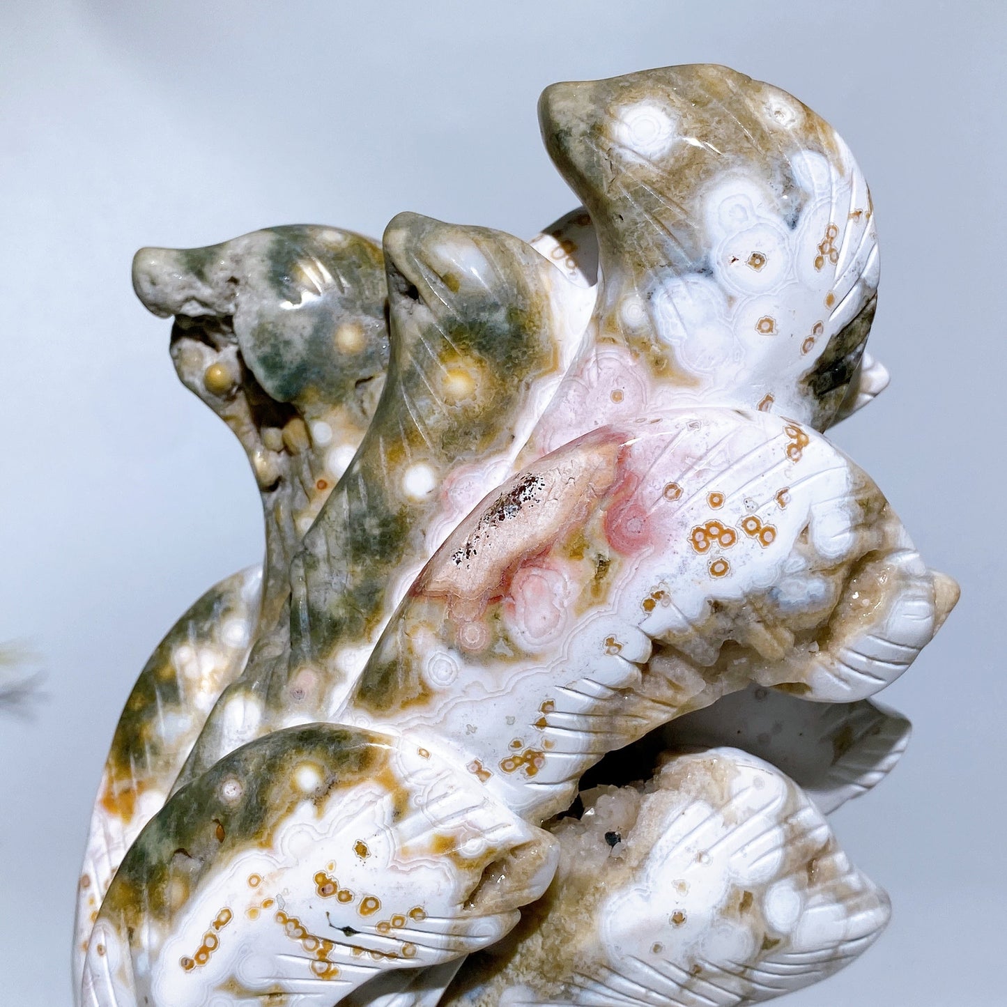 19cm Unique Ocean Jasper Nine-tails Fox Carving Crystal Healing Bulk Wholesale