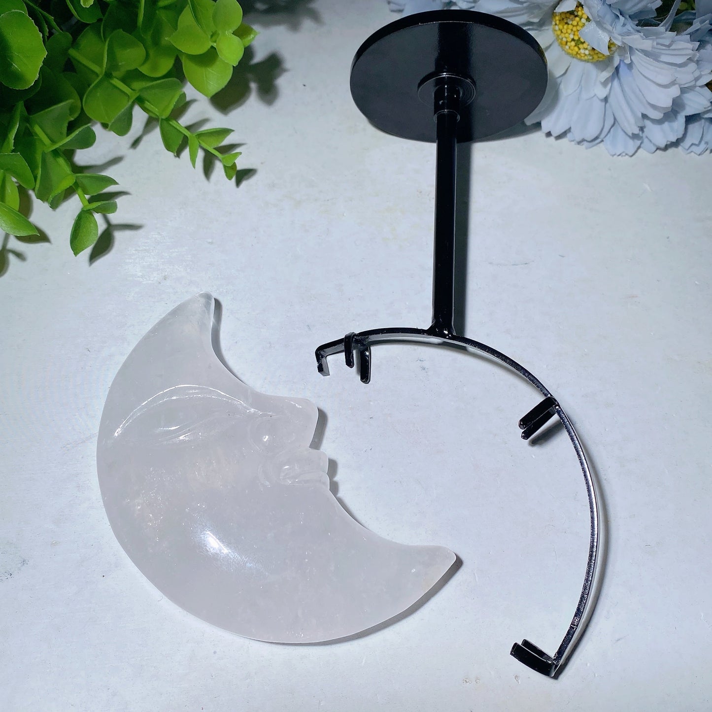 3.5"-4.0" Clear Quartz Moon Face Carvings with Stand Bulk Wholesale