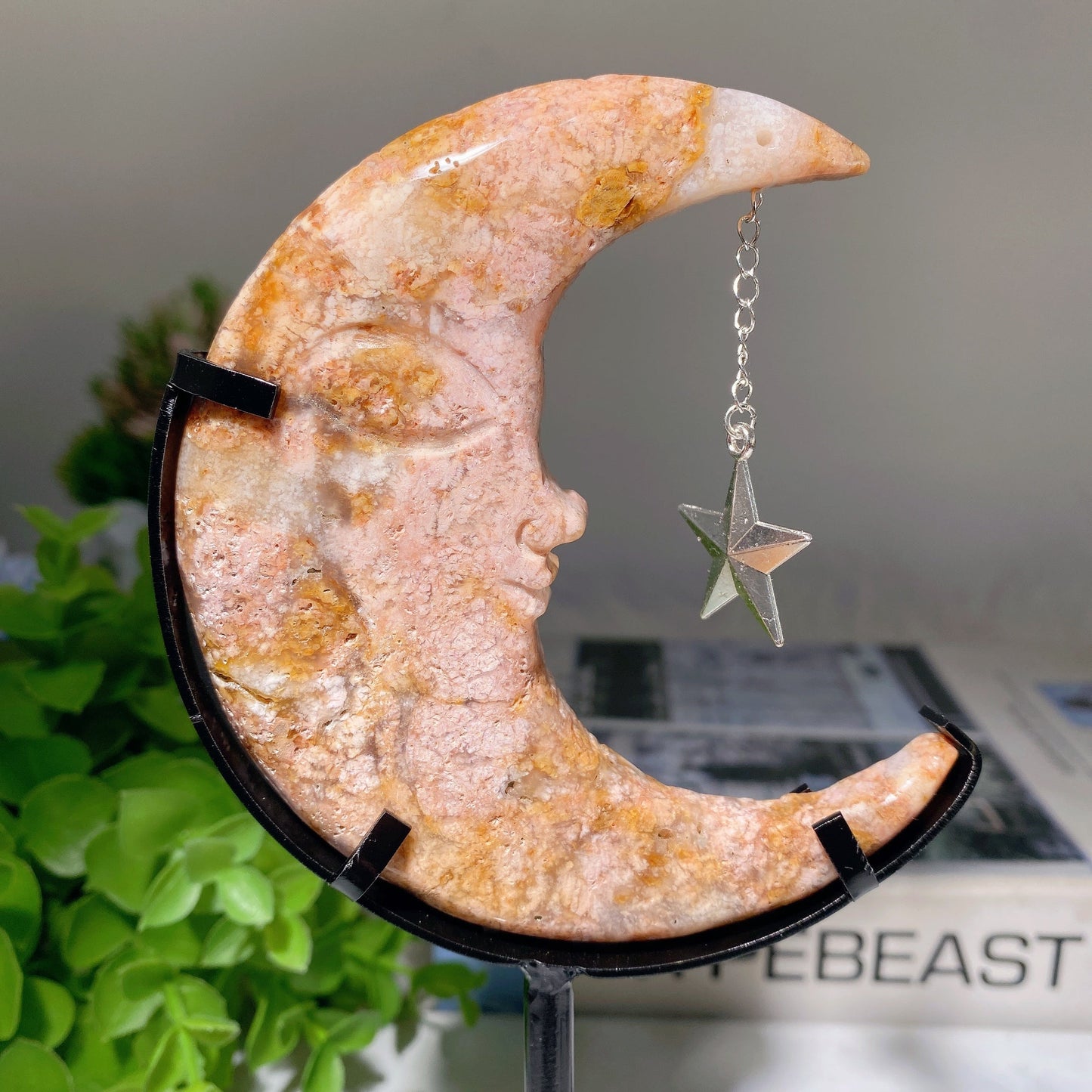 Mixed Crystal Moon Face Carvings with Stand Free Form Bulk Wholesale