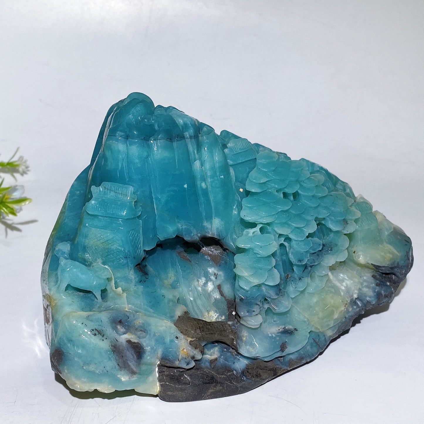 Unique Hand Carved Caribbean Calcite Landscape Hill Trees Pavilions Free Form Crystal Healing Bulk Wholesale