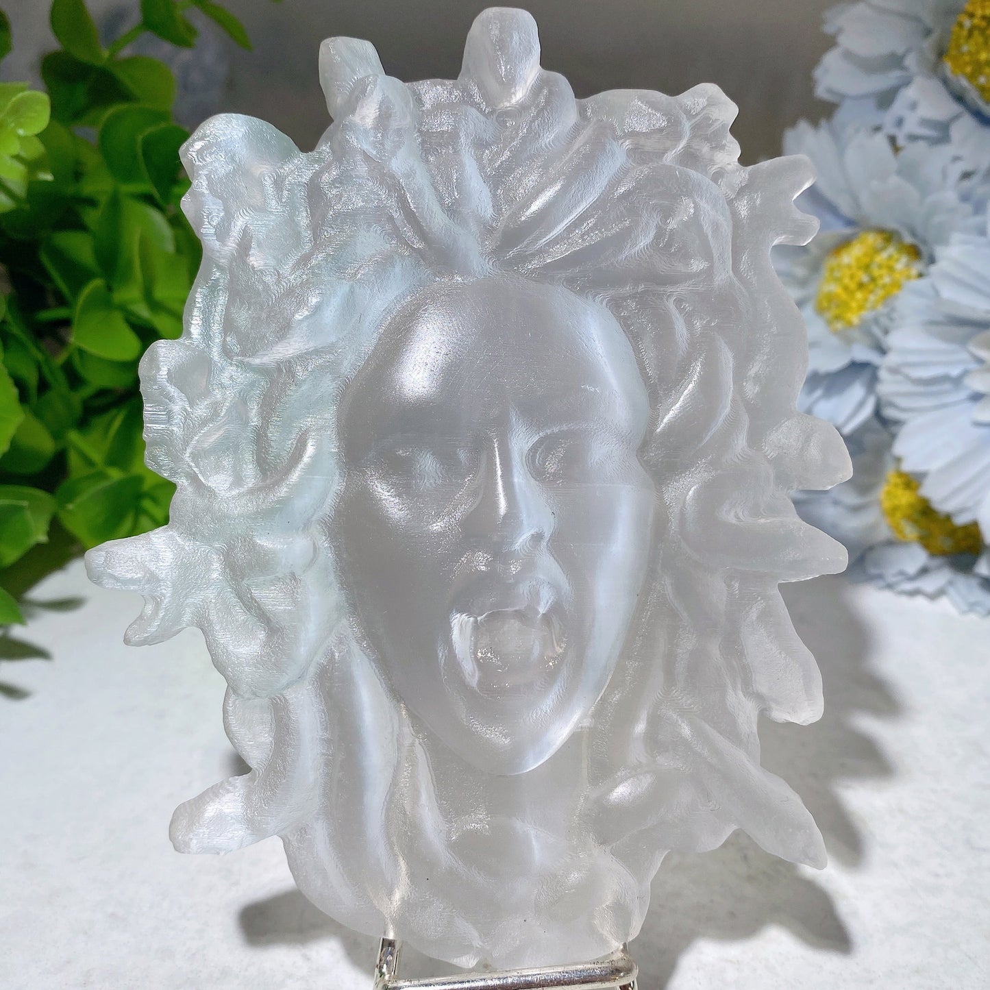 4.6" Selenite Slab Medusa Carvings Bulk Wholesale