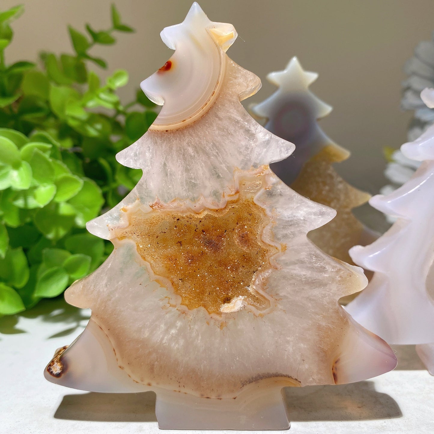 3.8" Druzy Agate Christmas Tree Carvings Bulk Wholesale