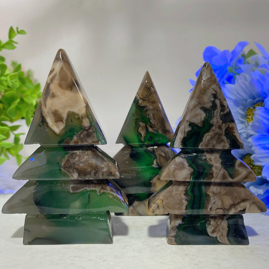 3.0"-4.0" Volcanic Agate Christmas Tree Carvings Bulk Wholesale