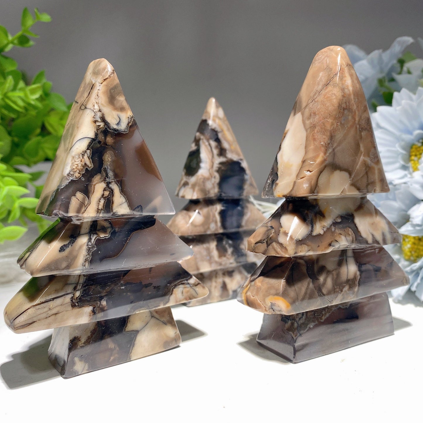 3.0"-4.0" Volcanic Agate Christmas Tree Carvings Bulk Wholesale