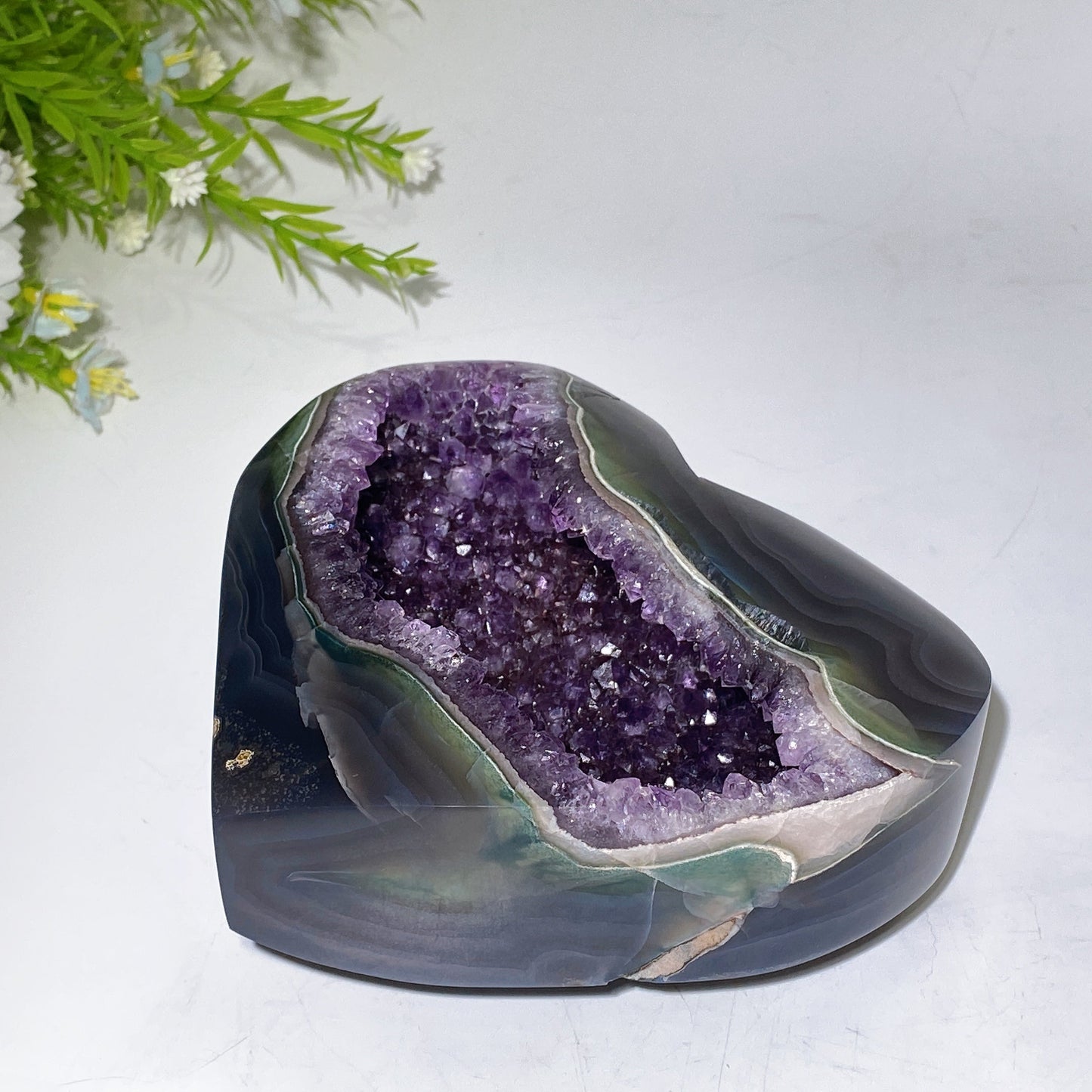14cm Unique Amethyst Geode Heart Shape Carving Crystal Healing Bulk Wholesale