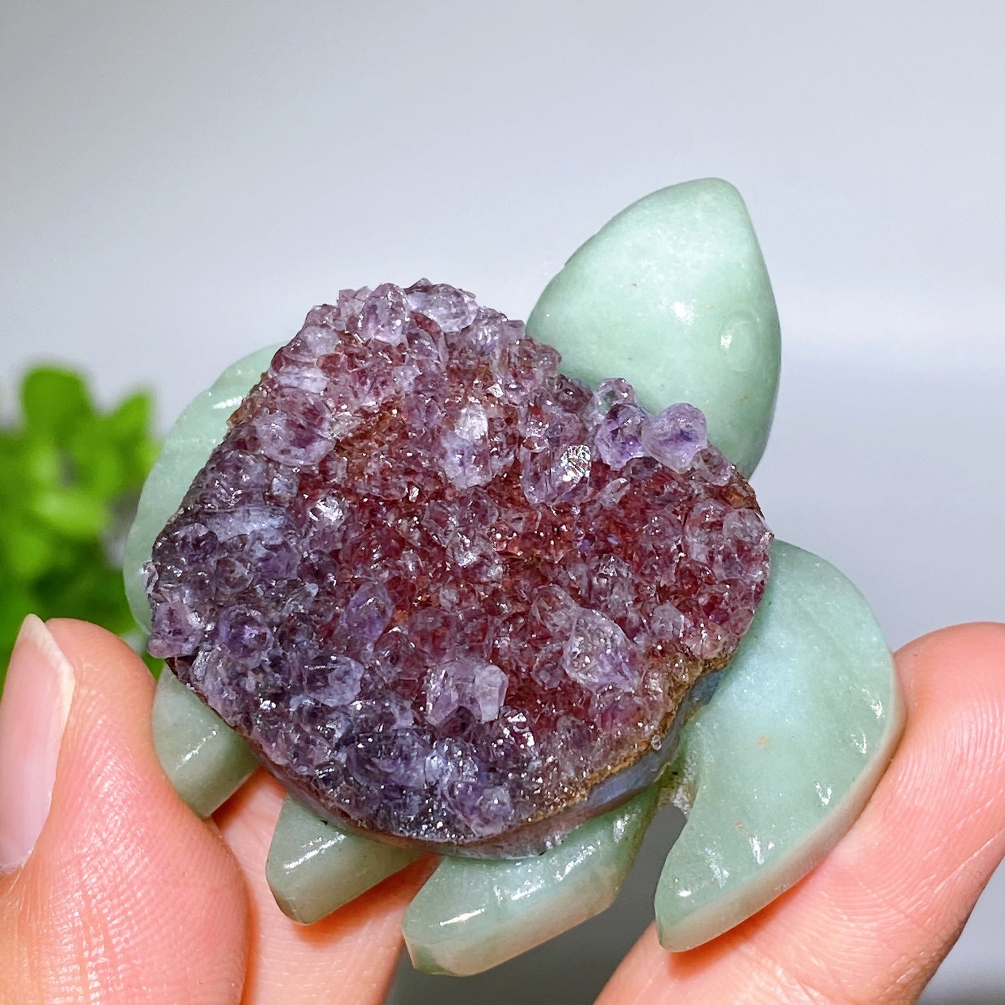 2.0" Amethyst Cluster Green Aventurine Turtle Carving Crystal Healing Bulk Wholesale