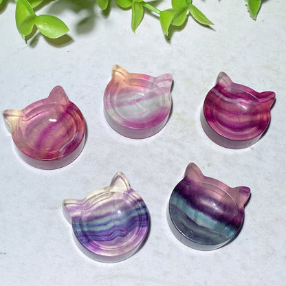 1.0" Fluorite Mini Cat Heart Shape Bowl Carvings Bulk Wholesale