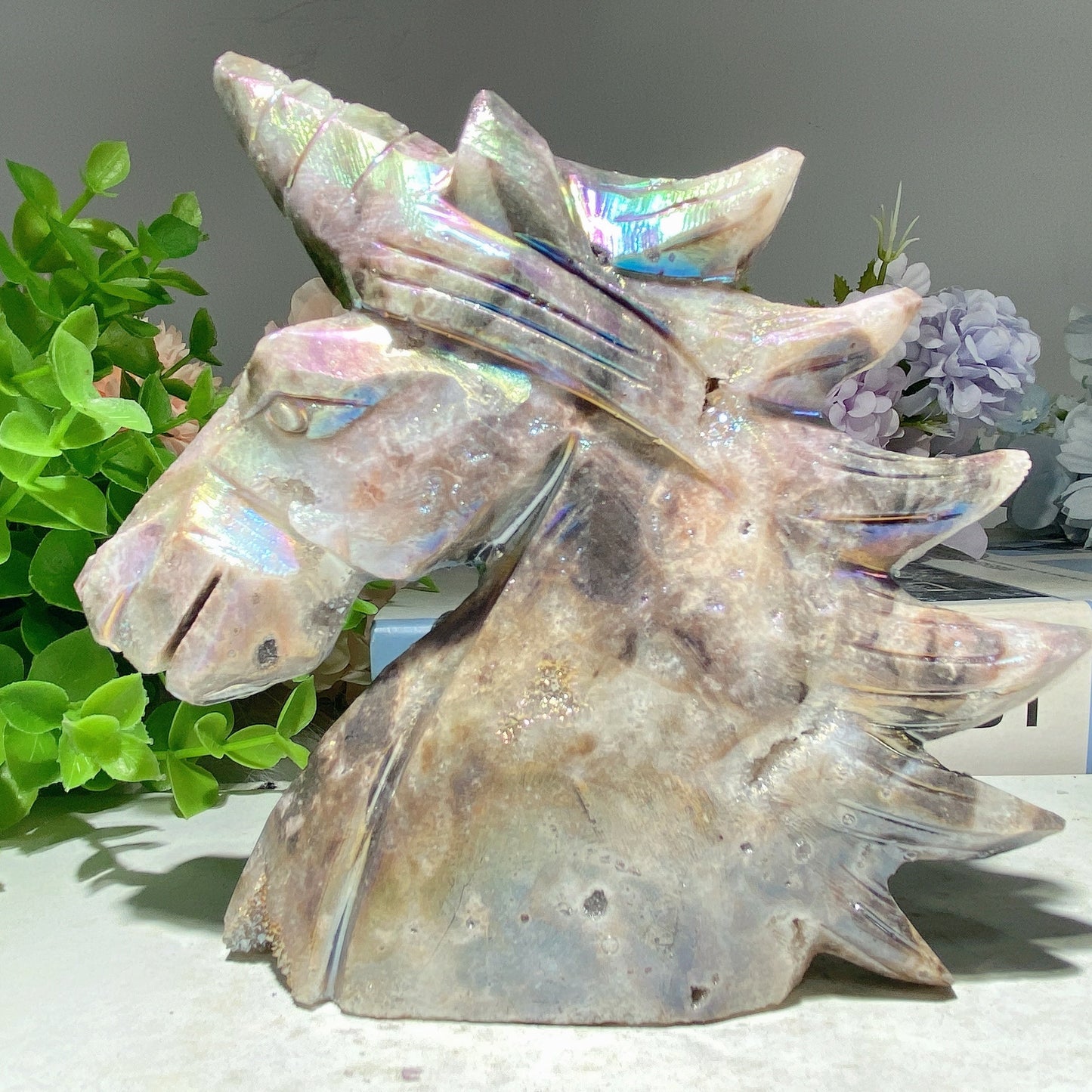 5.0" Aura Druzy Zinc Unicorn Carvings Bulk Wholesale