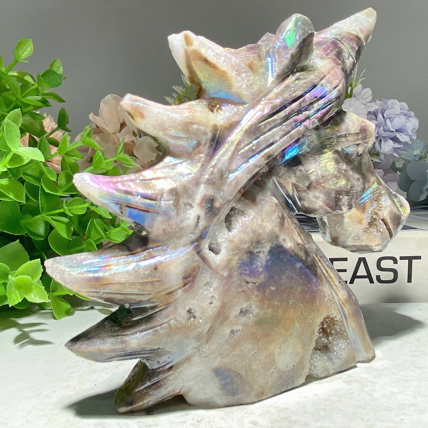 5.0" Aura Druzy Zinc Unicorn Carvings Bulk Wholesale