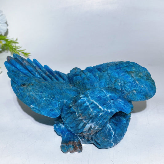 Hand Carved Unique Blue Apatite Eagle Catching Fish Carving Free Form Crystal Healing Bulk Wholesale
