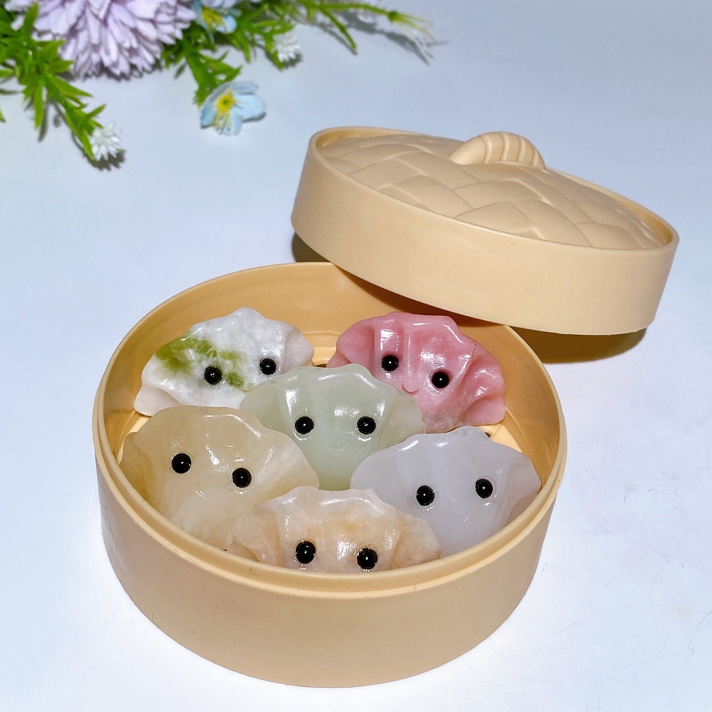 Crystal Steam Dumplings Carving in Plastic Steamer Crystal Healing Bulk Wholesale