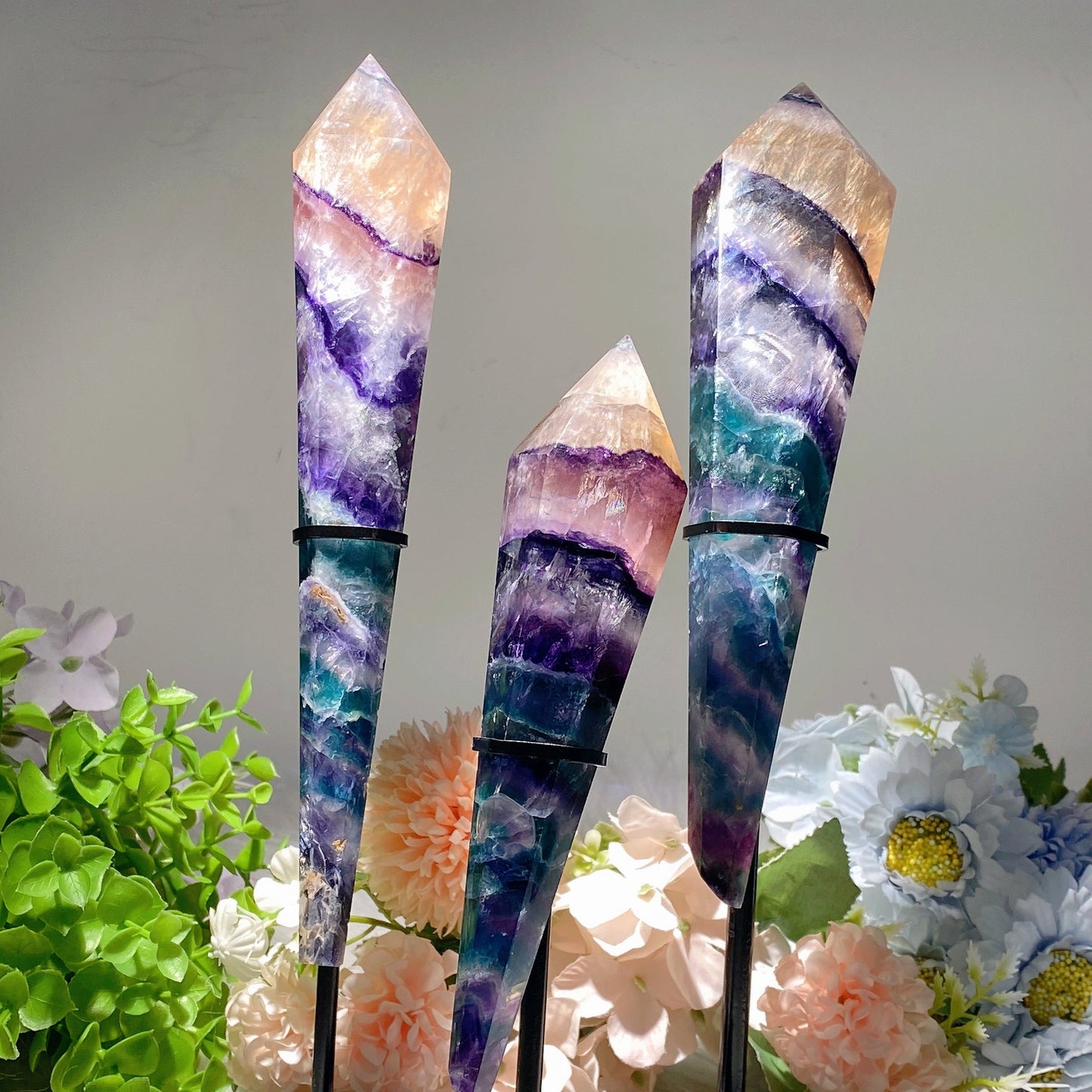 6.5"-9.5" Rainbow Fluorite Wand with Stand Bulk Wholesale