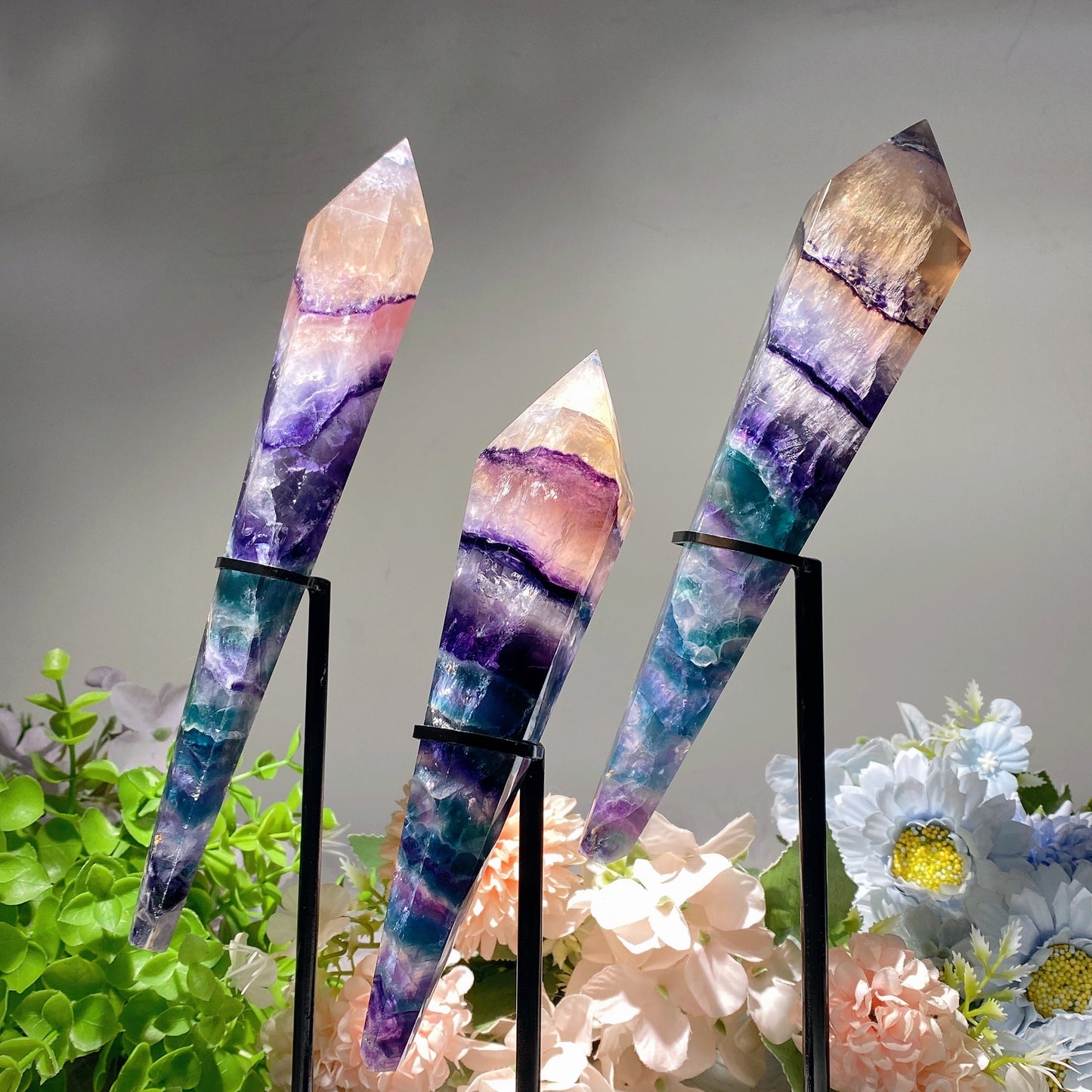 6.5"-9.5" Rainbow Fluorite Wand with Stand Bulk Wholesale