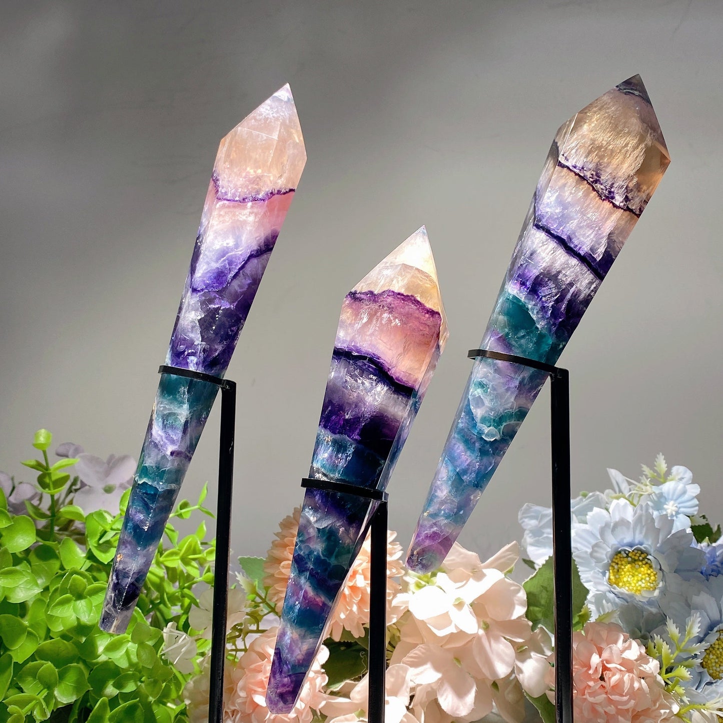 6.5"-9.5" Rainbow Fluorite Wand with Stand Bulk Wholesale