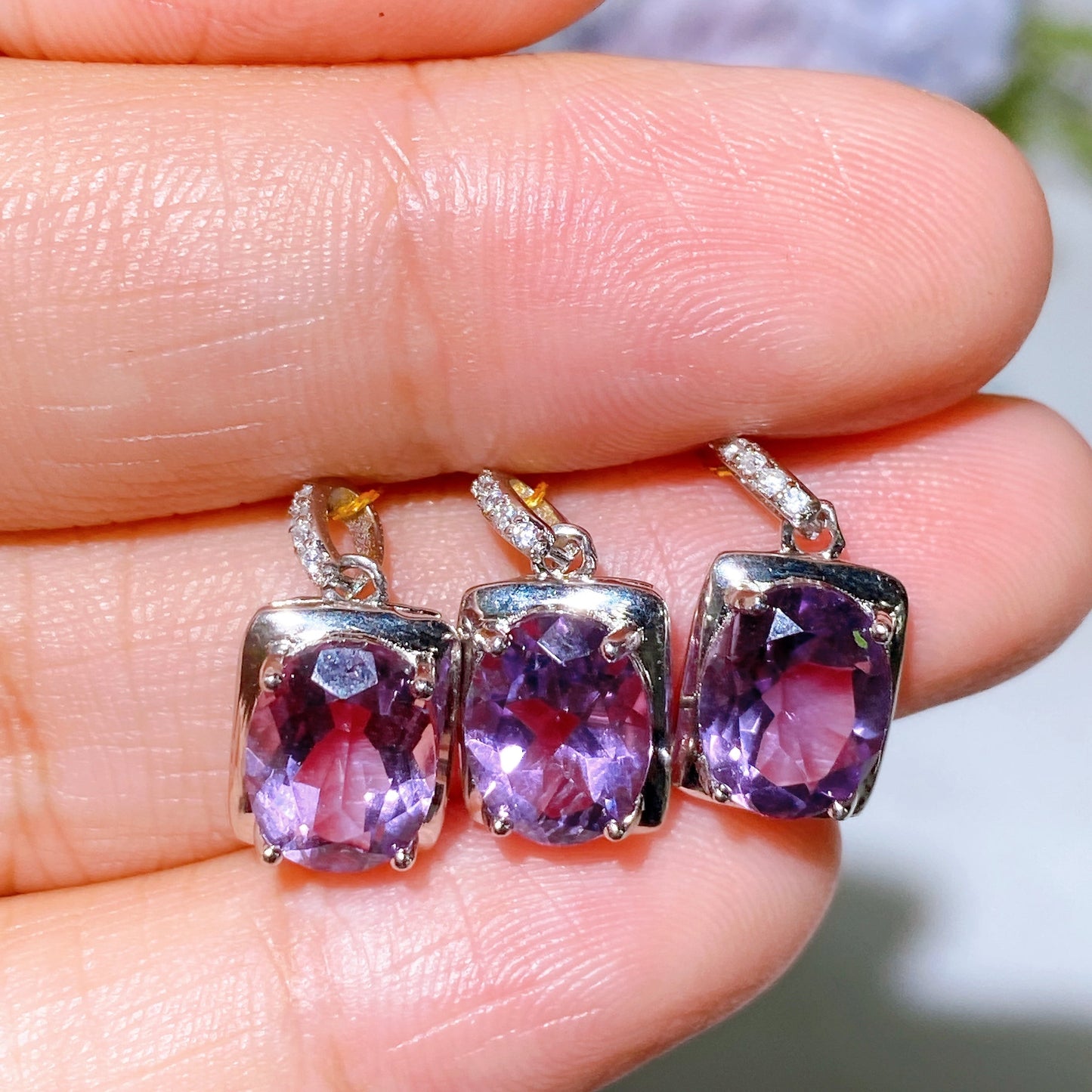 925 Silver Faceted Amethyst Pendant Crystal Healing Bulk Wholesale