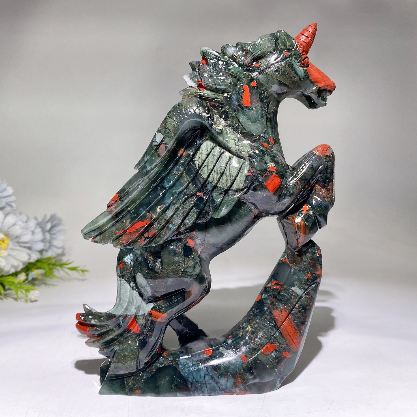 Hand Carved Unique Africa Blood Stone Unicorn Carving Crystal Healing Bulk Wholesale
