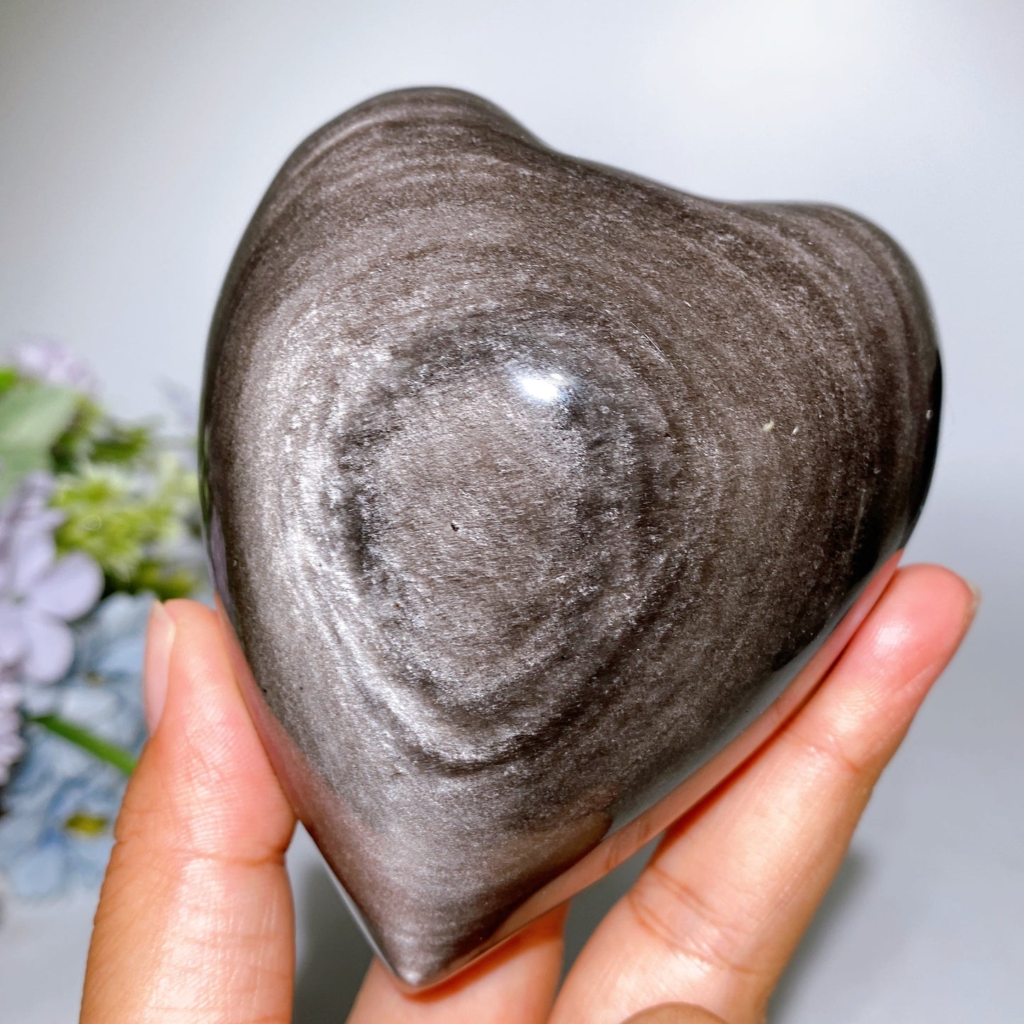 Silver Obsidian Heart Angel Carving with Stand Crystal Healing Bulk Wholesale