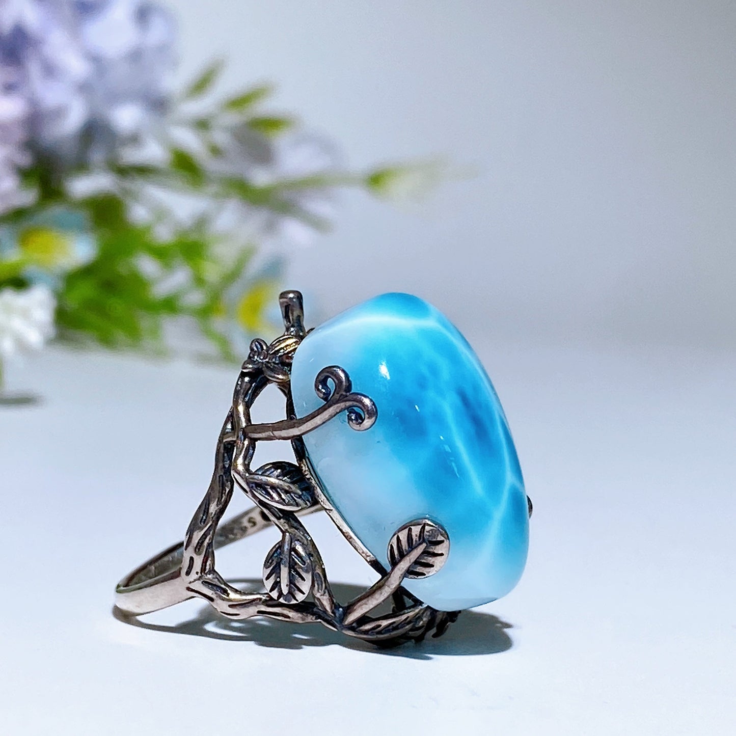 Sterling Silver Larimar Ring Crystal Healing Bulk Wholesale