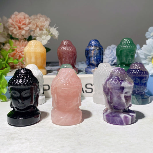 2.0" Mixed Crystal Buddha Head Carvings Bulk Wholesale