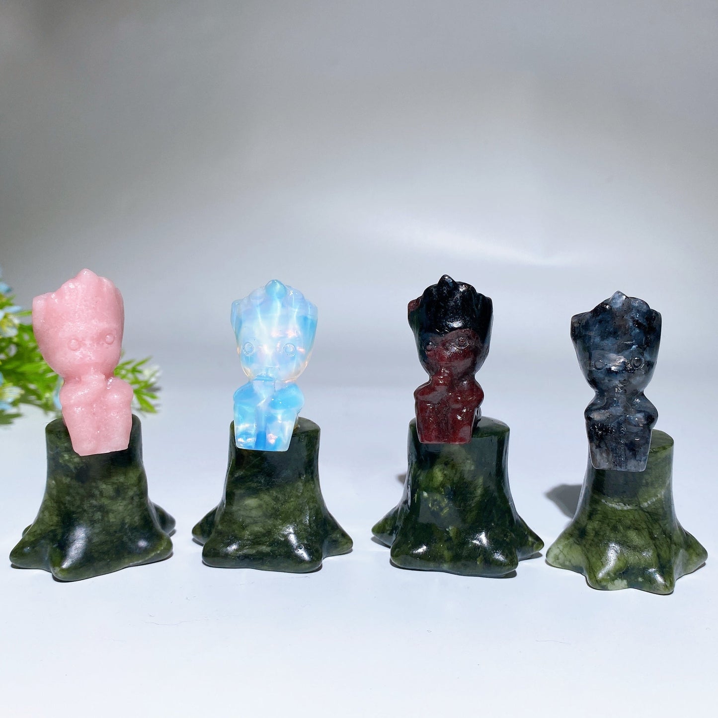 3.0" Crystal Groot on Serpentine Stump Carving Crystal Healing Bulk Wholesale