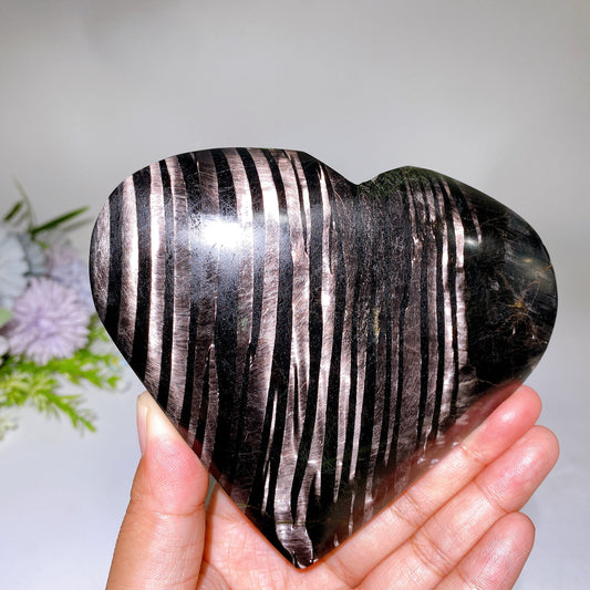 5.0" Large Unique Hypersthene Heart Carving with Stand Crystal Healing Bulk Wholesale
