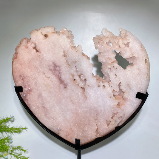 Large Unique Druzy Pink Amethyst Heart Carving with Stand Crystal Healing Bulk Wholesale
