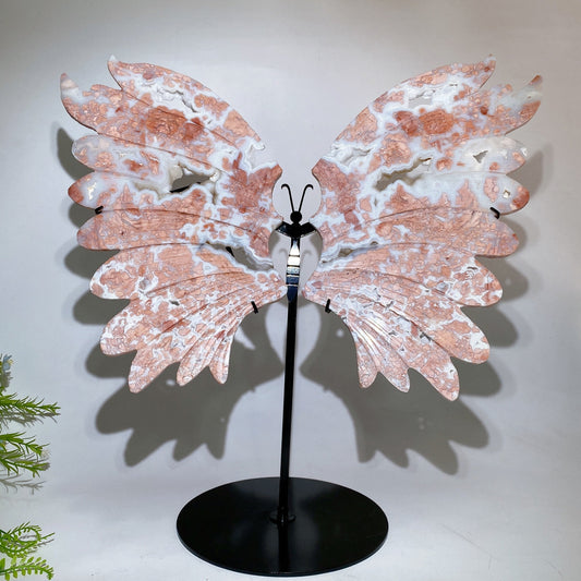 Large Unique Druzy Cotton Candy Agate Butterfly Wings Carving with Stand Crystal Healing Bulk Wholesale