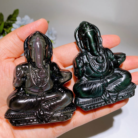 3.2" Rainbow Obsidian Ganesha Carving Crystal Healing Bulk Wholesale