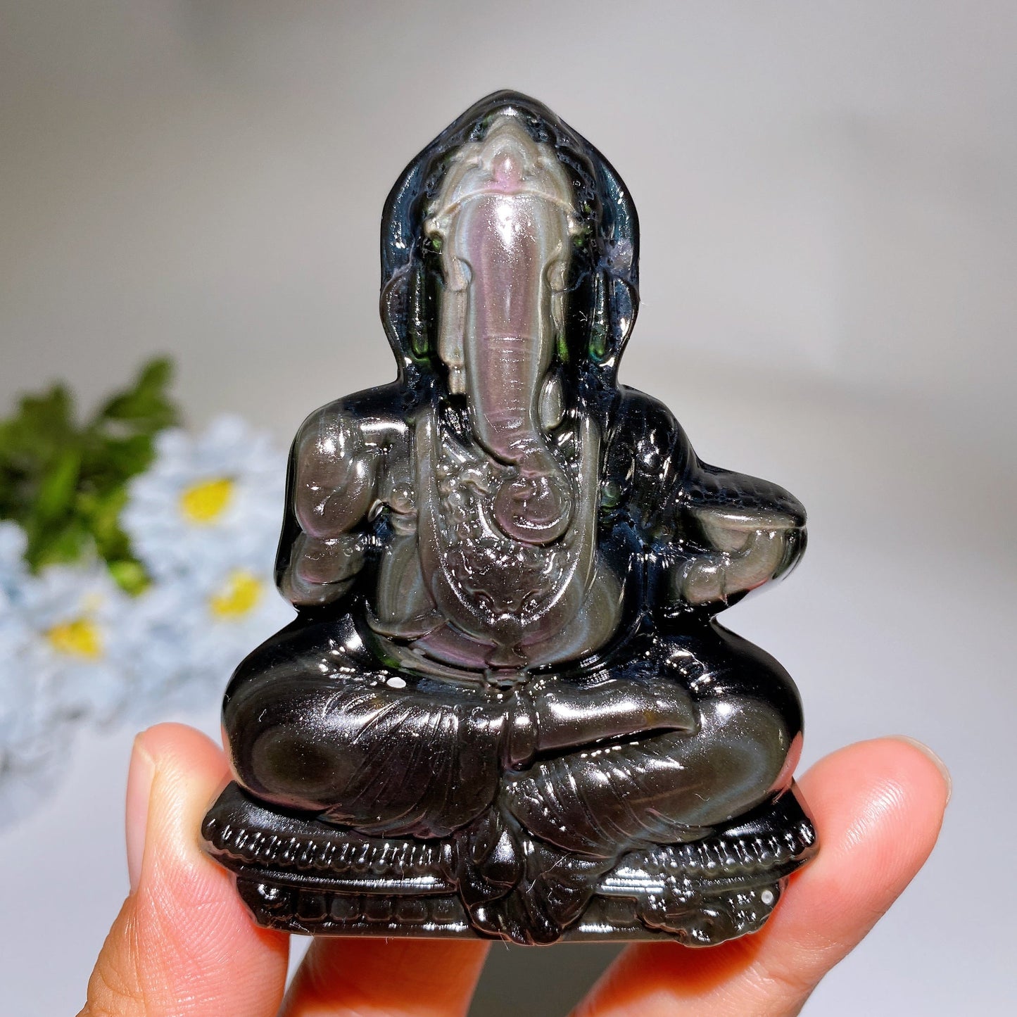 3.2" Rainbow Obsidian Ganesha Carving Crystal Healing Bulk Wholesale