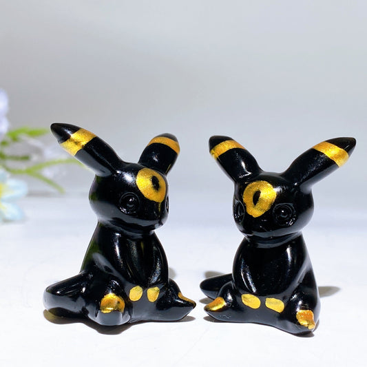 1.4" Black Obsidian Eevee Carving Crystal Healing Bulk Wholesale