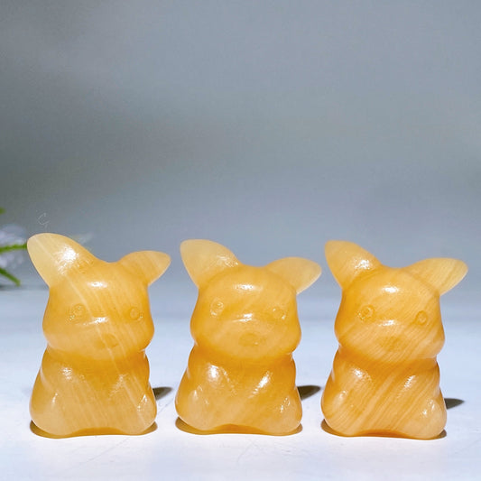 1.4" Orange Calcite Pikachu Pokemon Carving Crystal Healing Bulk Wholesale