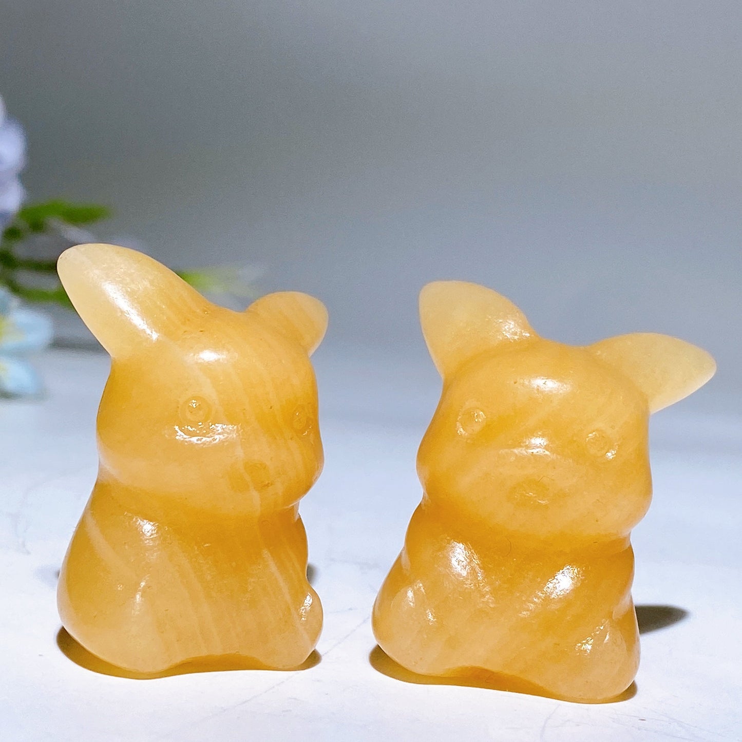 1.4" Orange Calcite Pikachu Pokemon Carving Crystal Healing Bulk Wholesale