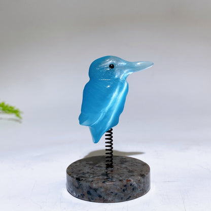 Cat's Eye Hummingbird on Spring with UV Reactive Yooperlite Base Free Form Crystal Healing Bulk Wholesale